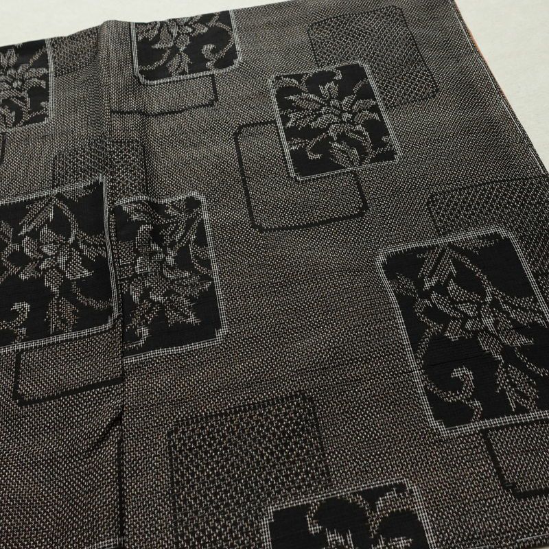 紬 良品 正絹 木の葉・植物柄 袷仕立て 身丈161.5cm 裄丈63cm リサイクル着物 着物 茶_画像13