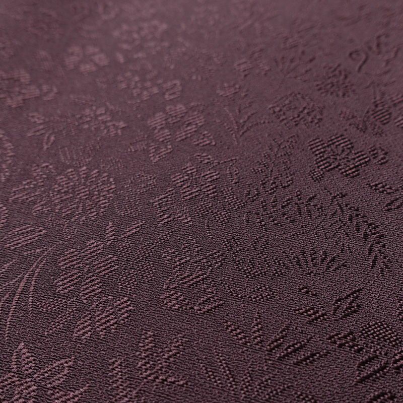 色無地 美品 しつけ糸付き 一つ紋付き 正絹 木の葉・植物柄 袷仕立て 身丈149cm 裄丈63cm リサイクル着物 着物 未使用品 お茶会 フォーマル 紫・藤色_画像7