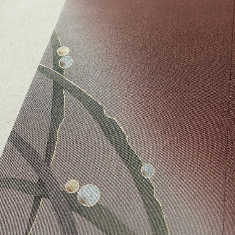 付け下げ 美品 縮緬 正絹 木の葉・植物柄 袷仕立て 身丈165cm 裄丈67cm リサイクル着物 着物 箔 共八掛 露芝 入学式 卒業式 七五三 お宮参り フォーマル 茶_画像7