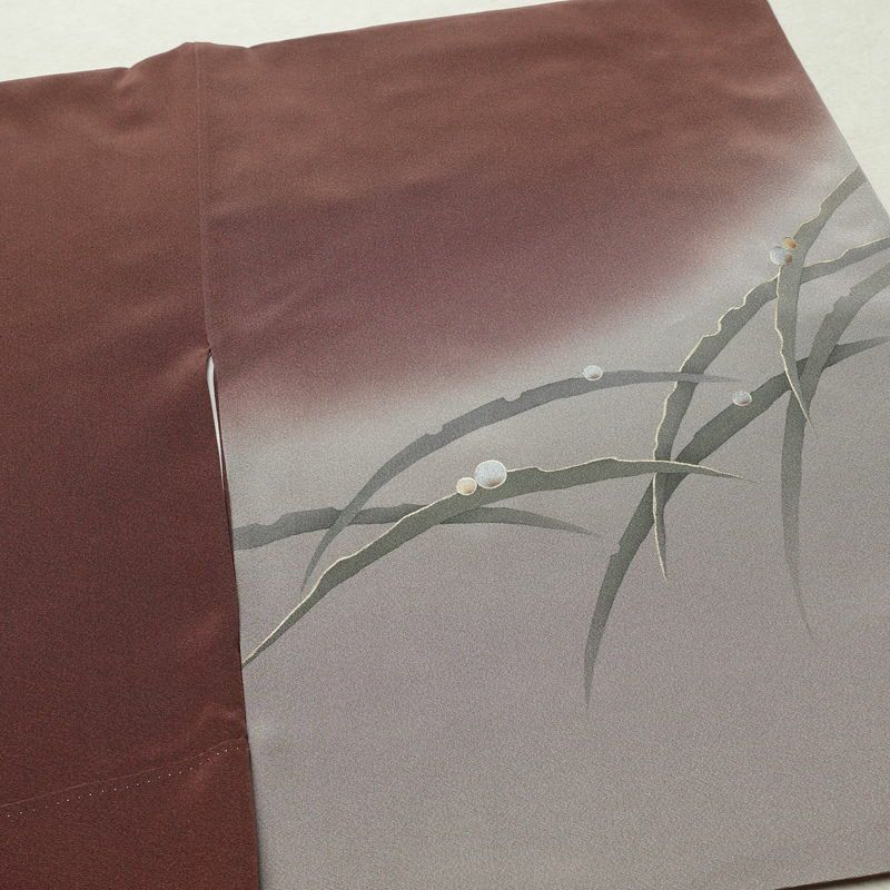 付け下げ 美品 縮緬 正絹 木の葉・植物柄 袷仕立て 身丈165cm 裄丈67cm リサイクル着物 着物 箔 共八掛 露芝 入学式 卒業式 七五三 お宮参り フォーマル 茶_画像14