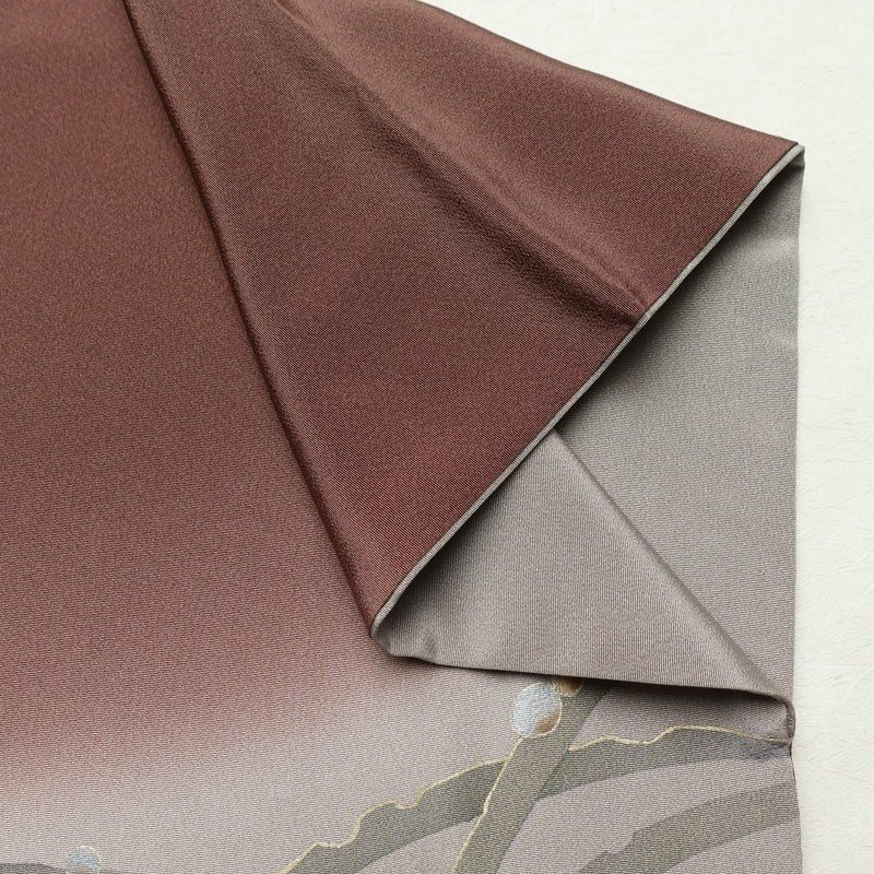 付け下げ 美品 縮緬 正絹 木の葉・植物柄 袷仕立て 身丈165cm 裄丈67cm リサイクル着物 着物 箔 共八掛 露芝 入学式 卒業式 七五三 お宮参り フォーマル 茶_画像15