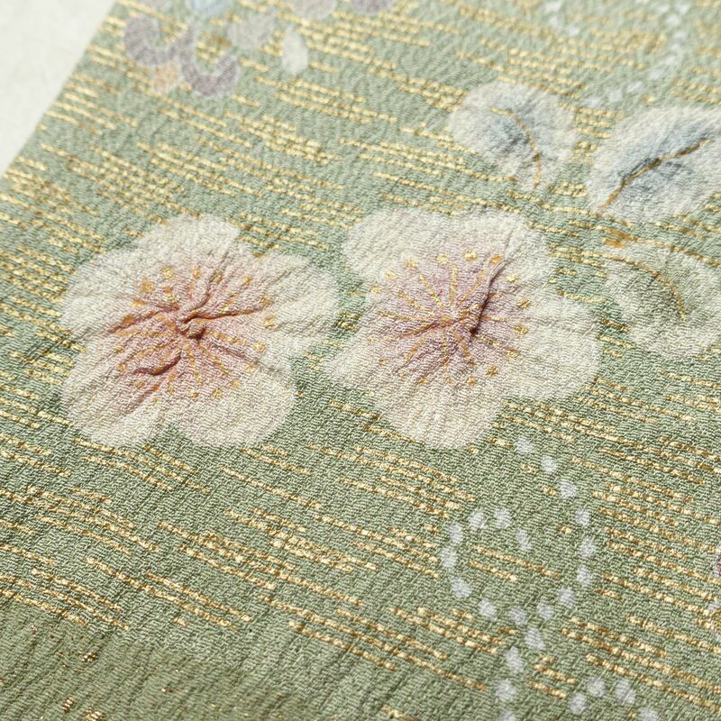 訪問着 落款入り 絞り 金駒刺繍 正絹 花柄 袷仕立て 身丈159.5cm 裄丈63.5cm リサイクル着物 着物 箔 金彩 入学式 卒業式 七五三 お宮参り フォーマル 緑・うぐいす色_画像11