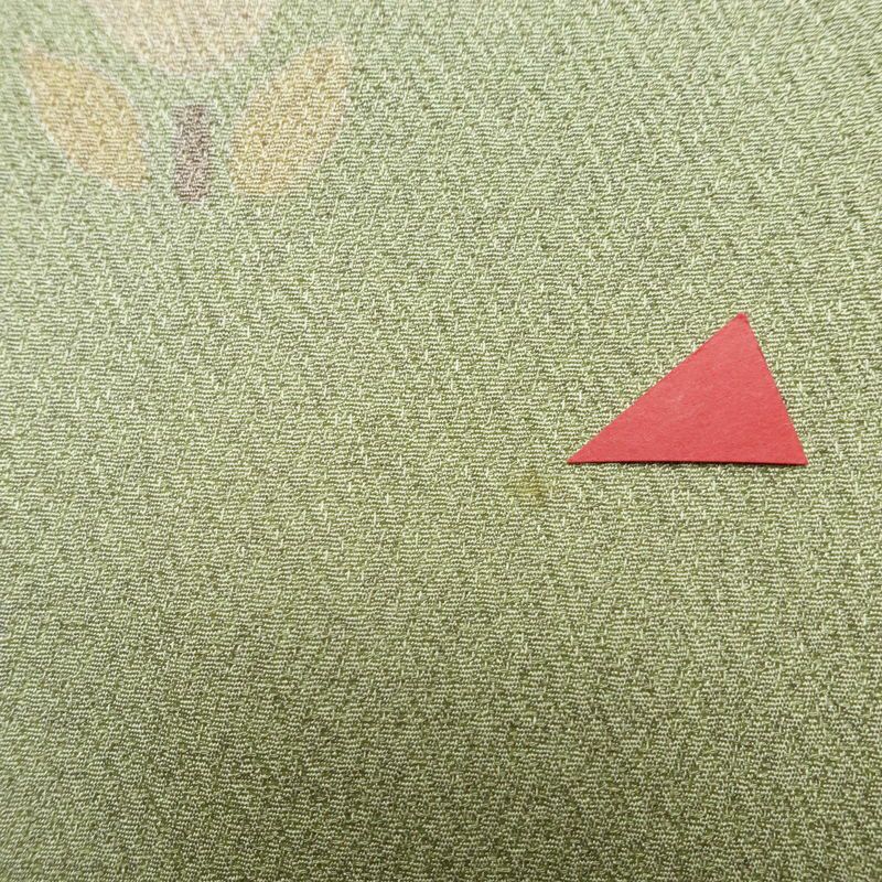 訪問着 落款入り 絞り 金駒刺繍 正絹 花柄 袷仕立て 身丈159.5cm 裄丈63.5cm リサイクル着物 着物 箔 金彩 入学式 卒業式 七五三 お宮参り フォーマル 緑・うぐいす色_画像14