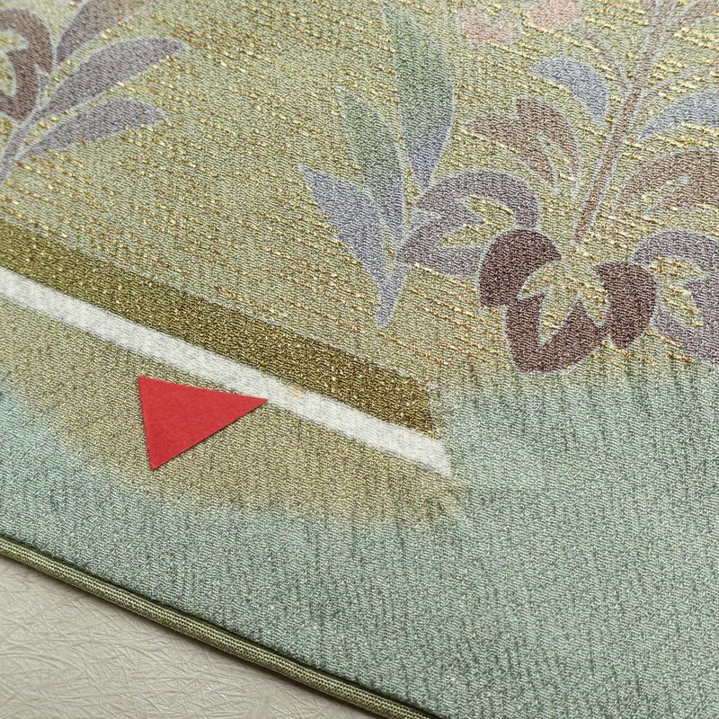 訪問着 落款入り 絞り 金駒刺繍 正絹 花柄 袷仕立て 身丈159.5cm 裄丈63.5cm リサイクル着物 着物 箔 金彩 入学式 卒業式 七五三 お宮参り フォーマル 緑・うぐいす色_画像16