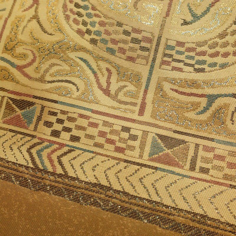 名古屋帯 太鼓柄 正絹 幾何学柄・抽象柄 名古屋仕立て なごや帯 リサイクル帯 帯 モダン 黄・黄土色_画像3