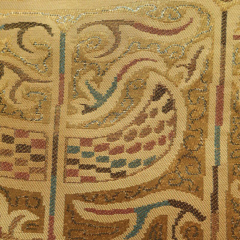 名古屋帯 太鼓柄 正絹 幾何学柄・抽象柄 名古屋仕立て なごや帯 リサイクル帯 帯 モダン 黄・黄土色_画像4