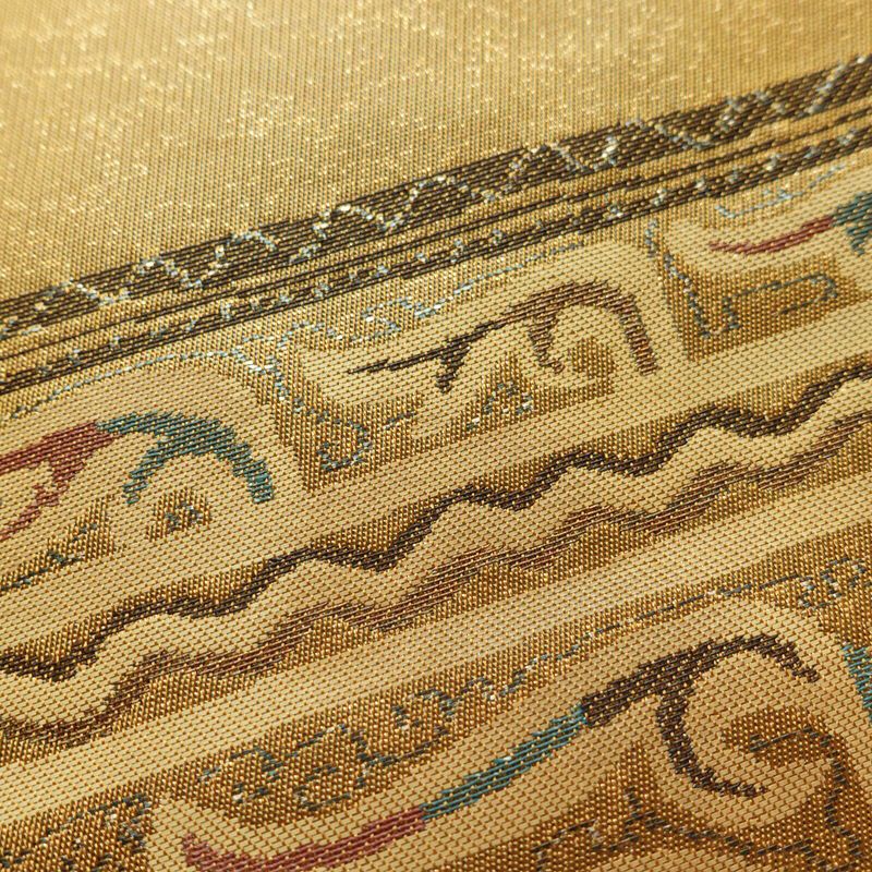 名古屋帯 太鼓柄 正絹 幾何学柄・抽象柄 名古屋仕立て なごや帯 リサイクル帯 帯 モダン 黄・黄土色_画像5