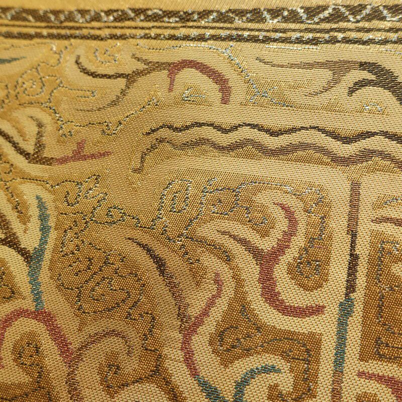 名古屋帯 太鼓柄 正絹 幾何学柄・抽象柄 名古屋仕立て なごや帯 リサイクル帯 帯 モダン 黄・黄土色_画像6