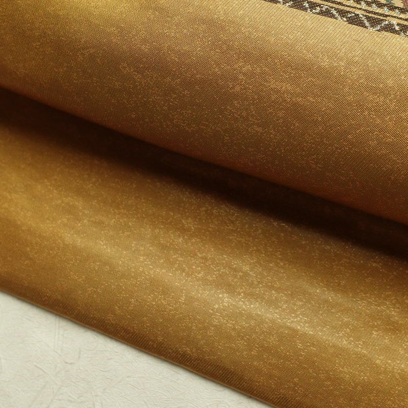 名古屋帯 太鼓柄 正絹 幾何学柄・抽象柄 名古屋仕立て なごや帯 リサイクル帯 帯 モダン 黄・黄土色_画像7