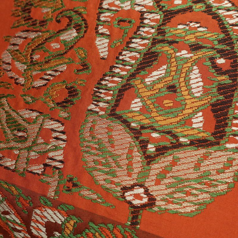 名古屋帯 六通柄 良品 正絹 幾何学柄・抽象柄 通し仕立て なごや帯 リサイクル帯 帯 モダン 橙_画像3