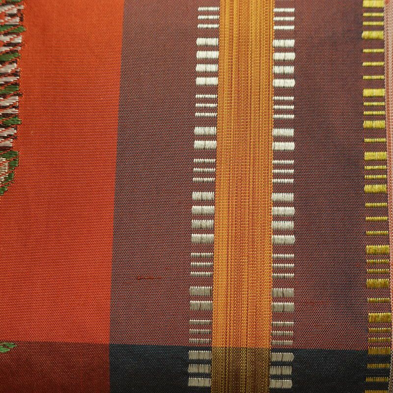 名古屋帯 六通柄 良品 正絹 幾何学柄・抽象柄 通し仕立て なごや帯 リサイクル帯 帯 モダン 橙_画像4