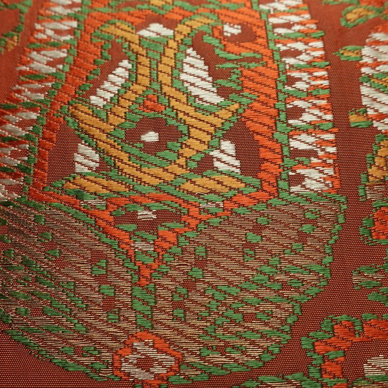 名古屋帯 六通柄 良品 正絹 幾何学柄・抽象柄 通し仕立て なごや帯 リサイクル帯 帯 モダン 橙_画像7