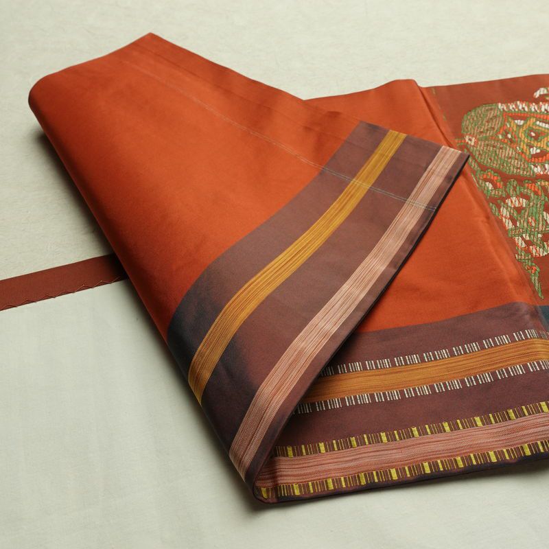 名古屋帯 六通柄 良品 正絹 幾何学柄・抽象柄 通し仕立て なごや帯 リサイクル帯 帯 モダン 橙_画像10