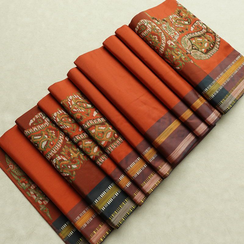 名古屋帯 六通柄 良品 正絹 幾何学柄・抽象柄 通し仕立て なごや帯 リサイクル帯 帯 モダン 橙_画像18