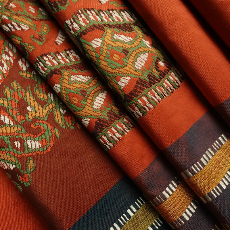 名古屋帯 六通柄 良品 正絹 幾何学柄・抽象柄 通し仕立て なごや帯 リサイクル帯 帯 モダン 橙_画像19