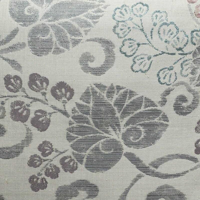 名古屋帯 六通柄 正絹 木の葉・植物柄 通し仕立て なごや帯 リサイクル帯 帯 グレー_画像2