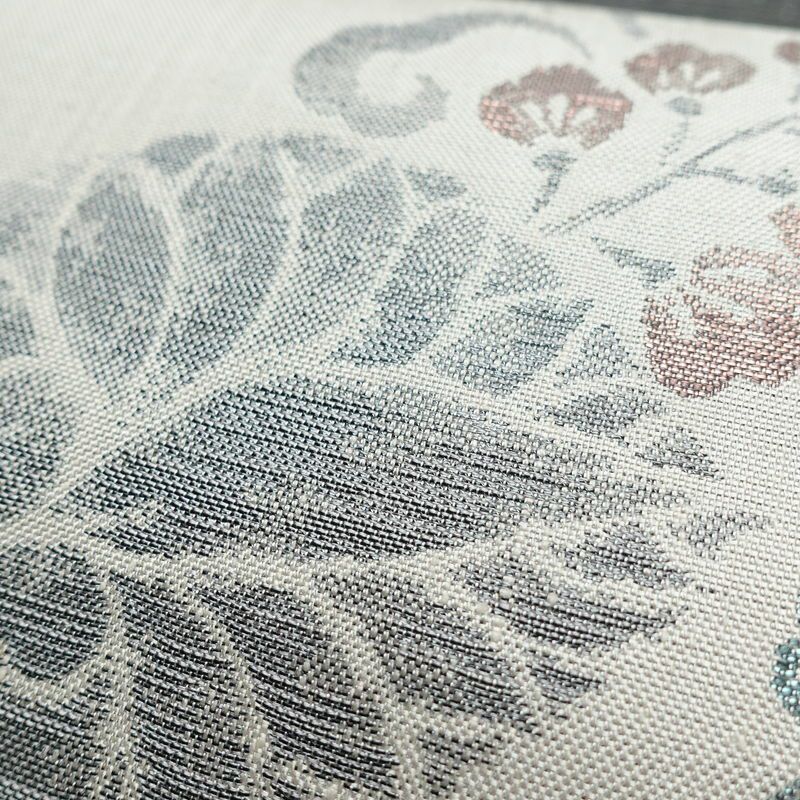 名古屋帯 六通柄 正絹 木の葉・植物柄 通し仕立て なごや帯 リサイクル帯 帯 グレー_画像7