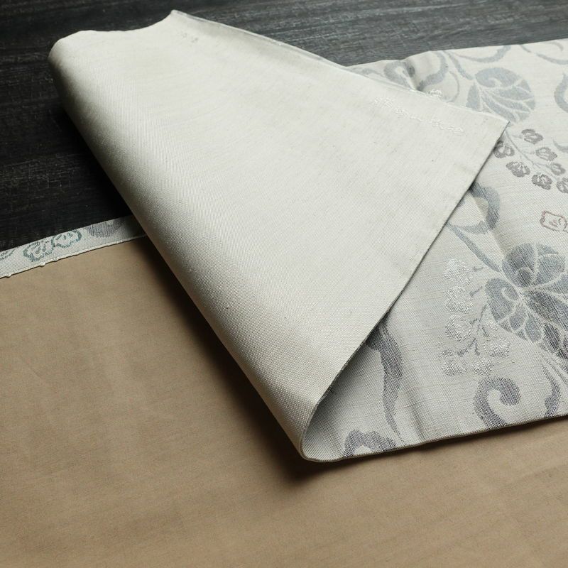 名古屋帯 六通柄 正絹 木の葉・植物柄 通し仕立て なごや帯 リサイクル帯 帯 グレー_画像10