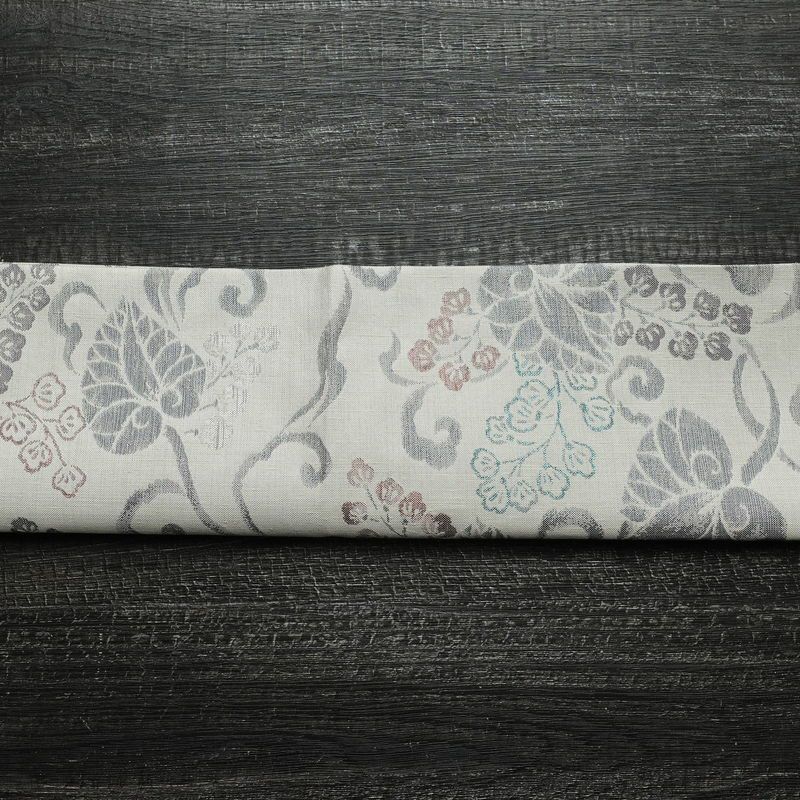 名古屋帯 六通柄 正絹 木の葉・植物柄 通し仕立て なごや帯 リサイクル帯 帯 グレー_画像15