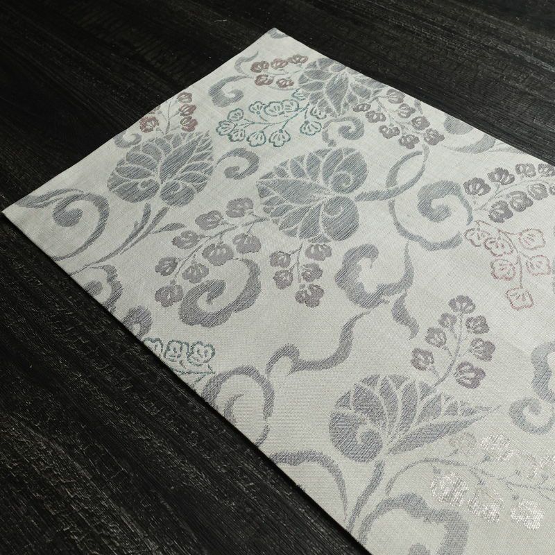 名古屋帯 六通柄 正絹 木の葉・植物柄 通し仕立て なごや帯 リサイクル帯 帯 グレー_画像17