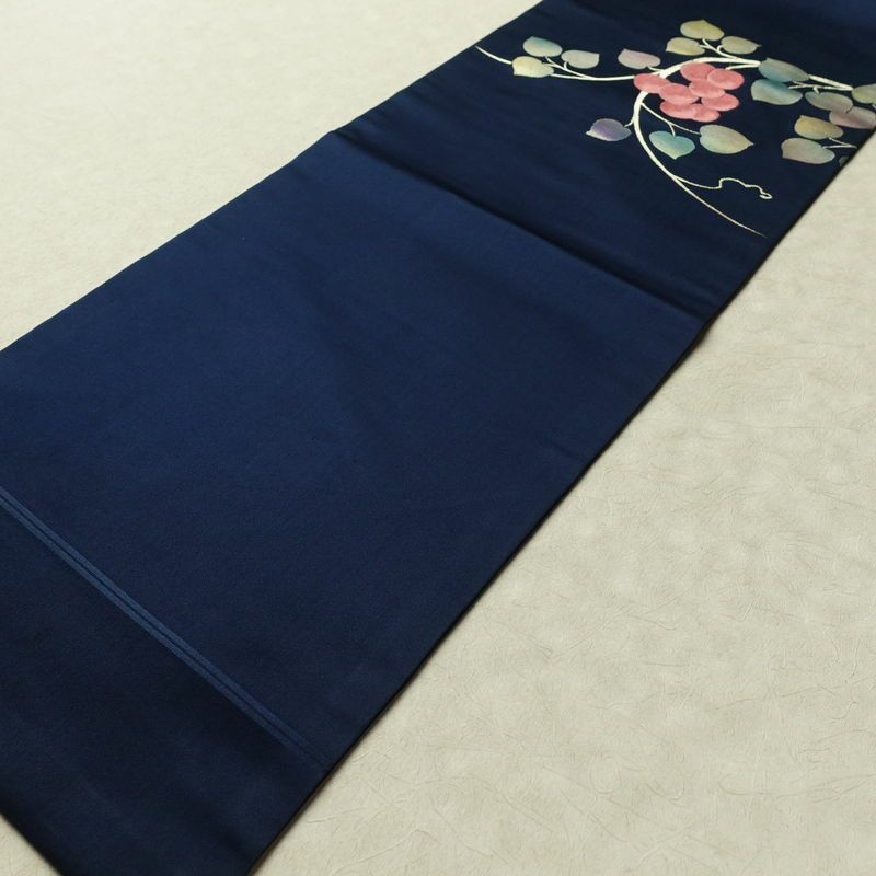 名古屋帯 太鼓柄 正絹 木の葉・植物柄 名古屋仕立て なごや帯 リサイクル帯 帯 箔 青・紺_画像10