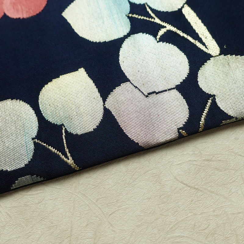 名古屋帯 太鼓柄 正絹 木の葉・植物柄 名古屋仕立て なごや帯 リサイクル帯 帯 箔 青・紺_画像13