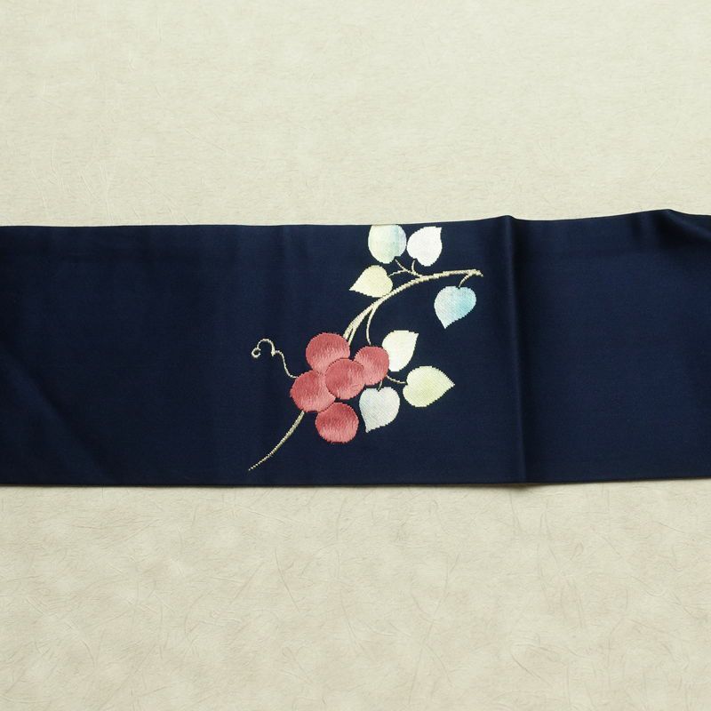 名古屋帯 太鼓柄 正絹 木の葉・植物柄 名古屋仕立て なごや帯 リサイクル帯 帯 箔 青・紺_画像14