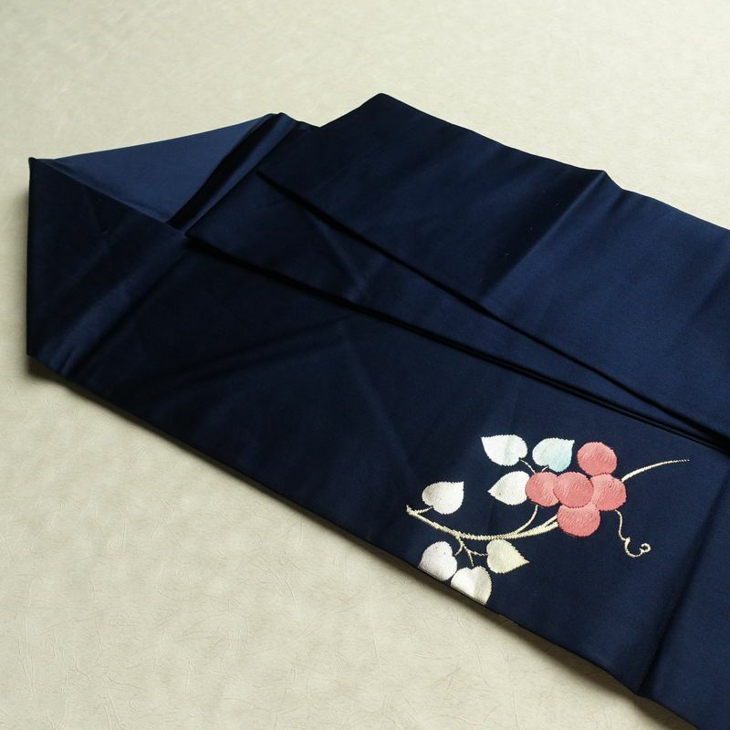 名古屋帯 太鼓柄 正絹 木の葉・植物柄 名古屋仕立て なごや帯 リサイクル帯 帯 箔 青・紺_画像21