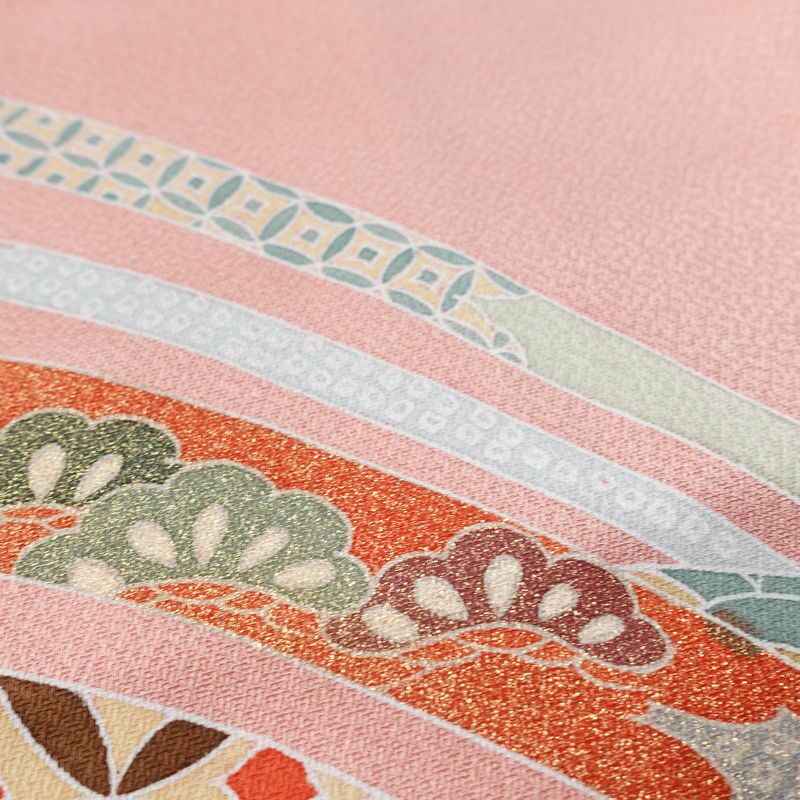 付け下げ 美品 しつけ糸付き 正絹 古典柄 袷仕立て 身丈156cm 裄丈63cm リサイクル着物 着物 箔 金彩 入学式 七五三 お宮参り フォーマル ピンク_画像9