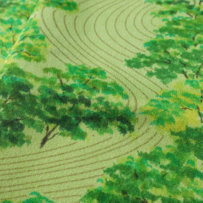 小紋 付下小紋 良品 しつけ糸付き 正絹 風景柄 袷仕立て 身丈156cm 裄丈62.5cm リサイクル着物 着物 緑・うぐいす色_画像8