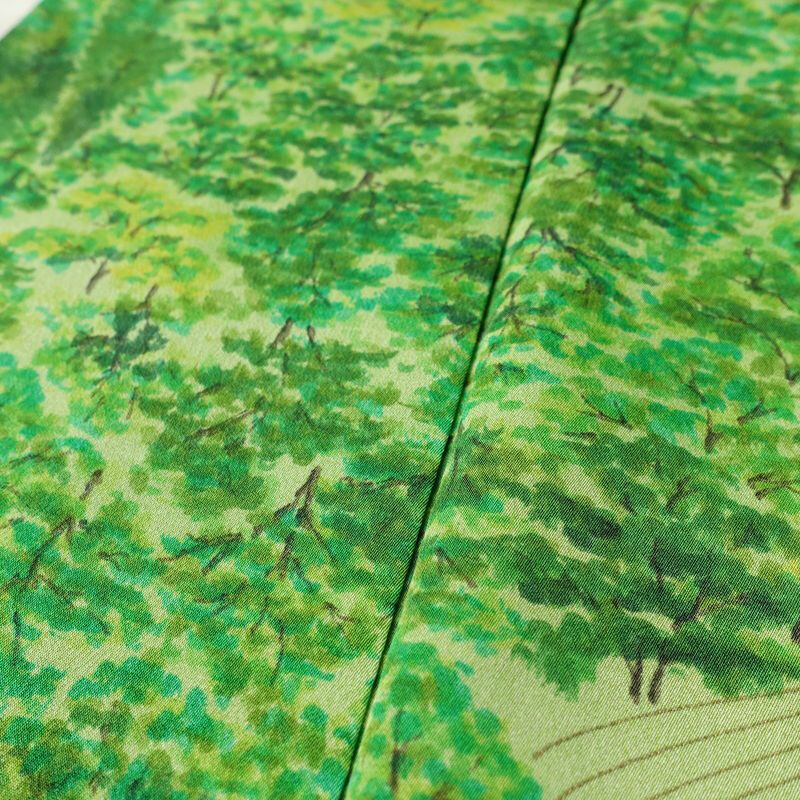 小紋 付下小紋 良品 しつけ糸付き 正絹 風景柄 袷仕立て 身丈156cm 裄丈62.5cm リサイクル着物 着物 緑・うぐいす色_画像10