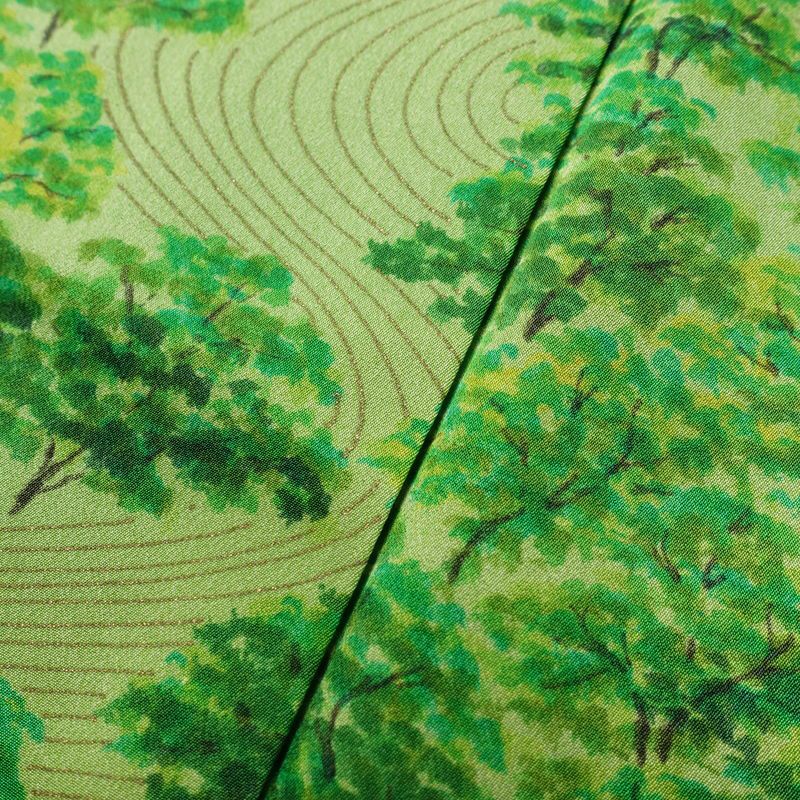 小紋 付下小紋 良品 しつけ糸付き 正絹 風景柄 袷仕立て 身丈156cm 裄丈62.5cm リサイクル着物 着物 緑・うぐいす色_画像11