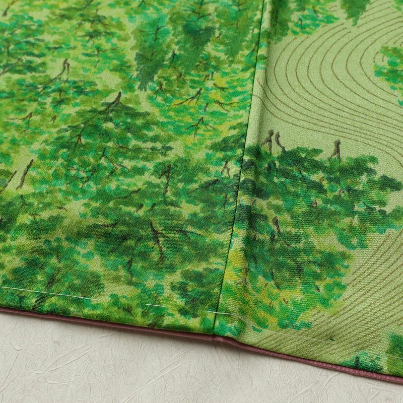 小紋 付下小紋 良品 しつけ糸付き 正絹 風景柄 袷仕立て 身丈156cm 裄丈62.5cm リサイクル着物 着物 緑・うぐいす色_画像12