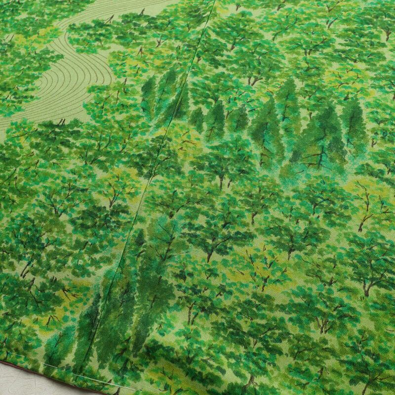 小紋 付下小紋 良品 しつけ糸付き 正絹 風景柄 袷仕立て 身丈156cm 裄丈62.5cm リサイクル着物 着物 緑・うぐいす色_画像13