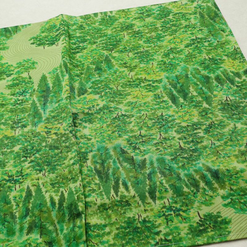 小紋 付下小紋 良品 しつけ糸付き 正絹 風景柄 袷仕立て 身丈156cm 裄丈62.5cm リサイクル着物 着物 緑・うぐいす色_画像14
