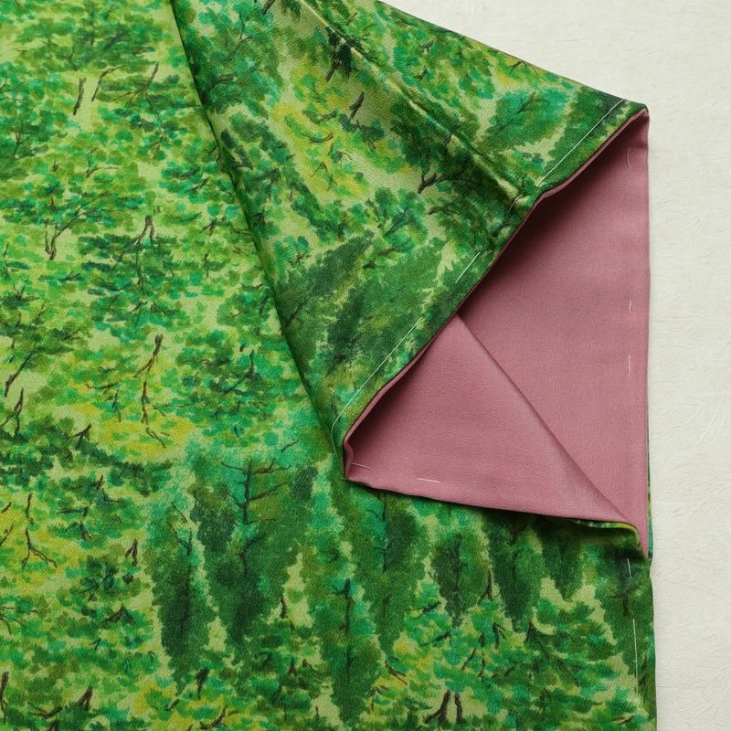 小紋 付下小紋 良品 しつけ糸付き 正絹 風景柄 袷仕立て 身丈156cm 裄丈62.5cm リサイクル着物 着物 緑・うぐいす色_画像15