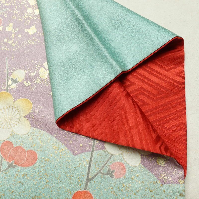 振袖 良品 金駒刺繍 正絹 花柄 袷仕立て 身丈164cm 裄丈68cm リサイクル着物 着物 箔 金彩 成人式 二十歳 二十歳の集い パーティー フォーマル 華やか 梅 萩 菊 ミントグリーン 緑・うぐいす色_画像14