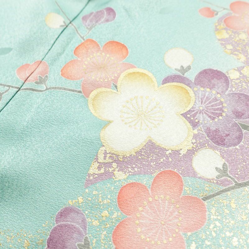 振袖 良品 金駒刺繍 正絹 花柄 袷仕立て 身丈164cm 裄丈68cm リサイクル着物 着物 箔 金彩 成人式 二十歳 二十歳の集い パーティー フォーマル 華やか 梅 萩 菊 ミントグリーン 緑・うぐいす色_画像17