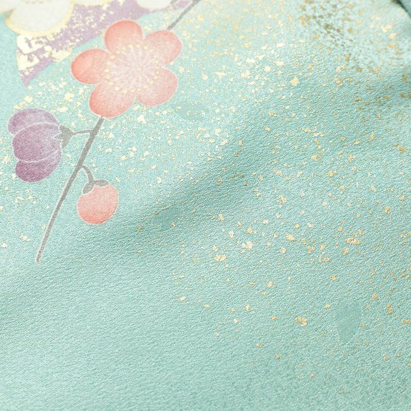 振袖 良品 金駒刺繍 正絹 花柄 袷仕立て 身丈164cm 裄丈68cm リサイクル着物 着物 箔 金彩 成人式 二十歳 二十歳の集い パーティー フォーマル 華やか 梅 萩 菊 ミントグリーン 緑・うぐいす色_画像18