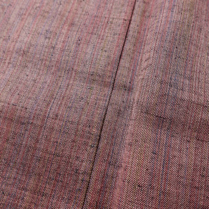 単衣 紬 バチ衿仕立て 正絹 縞柄・線柄 単衣仕立て 身丈158cm 裄丈65cm リサイクル着物 着物 紬地 ピンク_画像9