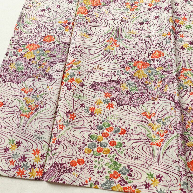 単衣 小紋 美品 しつけ糸付き バチ衿仕立て 正絹 古典柄 単衣仕立て 身丈165cm 裄丈66cm リサイクル着物 着物 多色使い_画像4