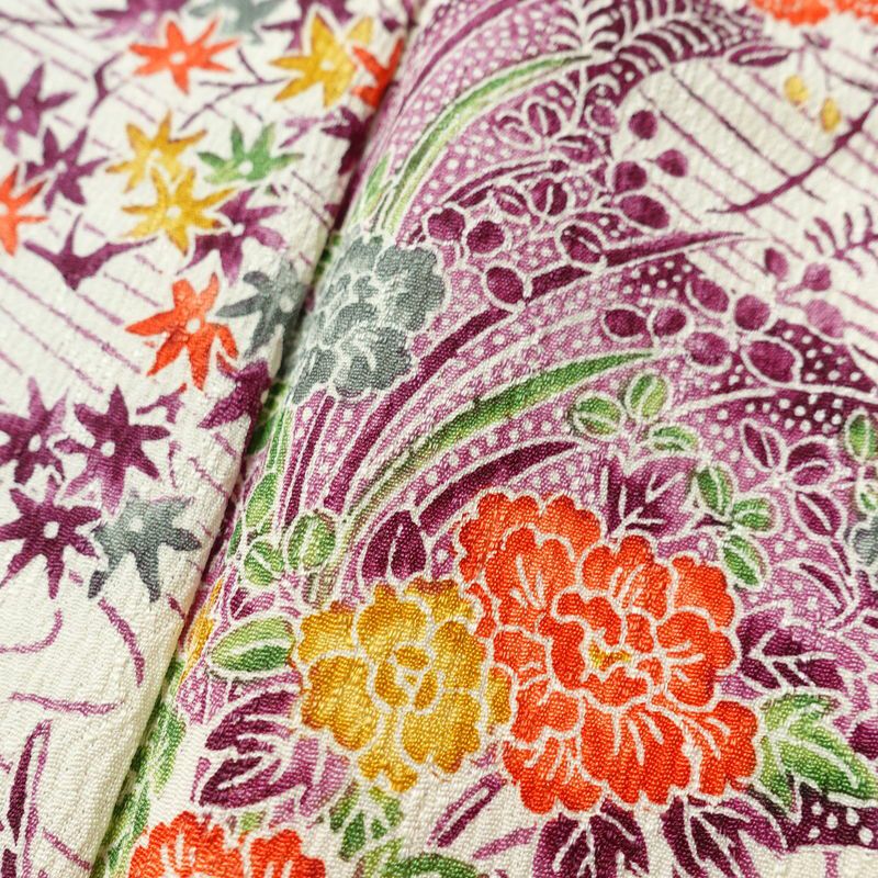 単衣 小紋 美品 しつけ糸付き バチ衿仕立て 正絹 古典柄 単衣仕立て 身丈165cm 裄丈66cm リサイクル着物 着物 多色使い_画像7