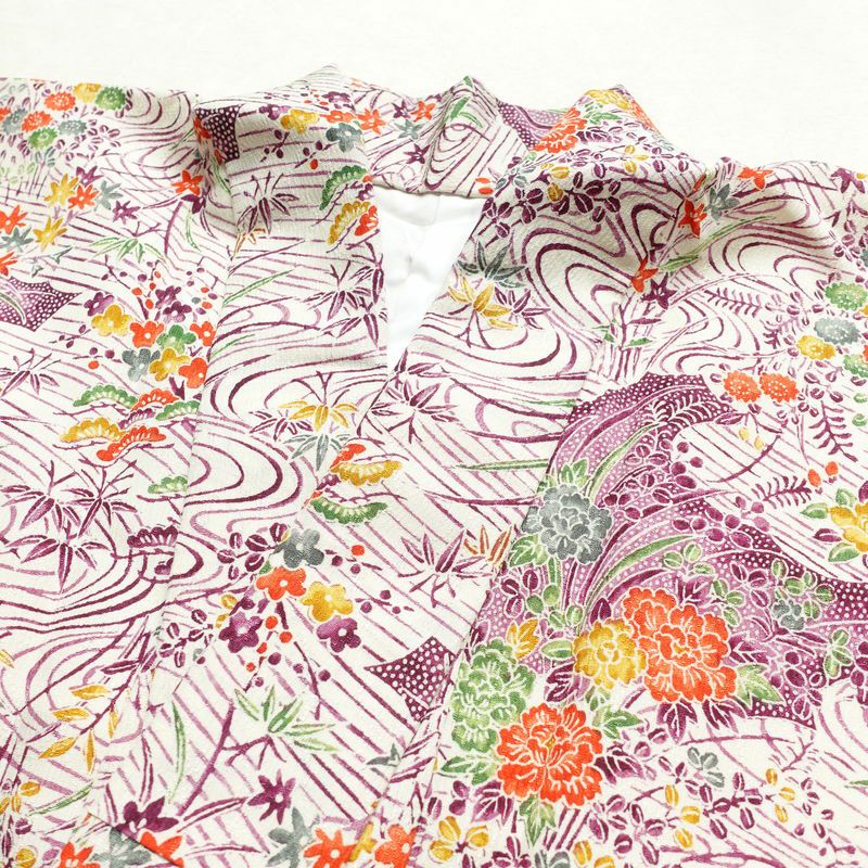 単衣 小紋 美品 しつけ糸付き バチ衿仕立て 正絹 古典柄 単衣仕立て 身丈165cm 裄丈66cm リサイクル着物 着物 多色使い_画像16