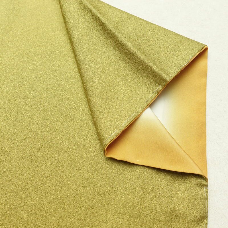 訪問着 美品 しつけ糸付き 正絹 木の葉・植物柄 袷仕立て 身丈157cm 裄丈64.5cm リサイクル着物 着物 箔 金彩 入学式 卒業式 七五三 お宮参り フォーマル 黄・黄土色_画像15