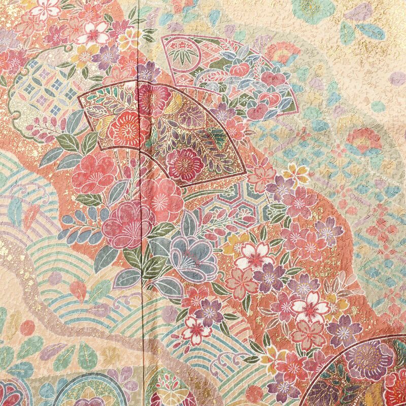 訪問着 美品 ふくれ織 正絹 古典柄 袷仕立て 身丈161cm 裄丈67cm リサイクル着物 一部しつけ糸付き 着物 箔 入学式 卒業式 七五三 お宮参り フォーマル ベージュ_画像6