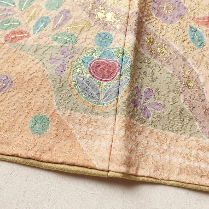 訪問着 美品 ふくれ織 正絹 古典柄 袷仕立て 身丈161cm 裄丈67cm リサイクル着物 一部しつけ糸付き 着物 箔 入学式 卒業式 七五三 お宮参り フォーマル ベージュ_画像13