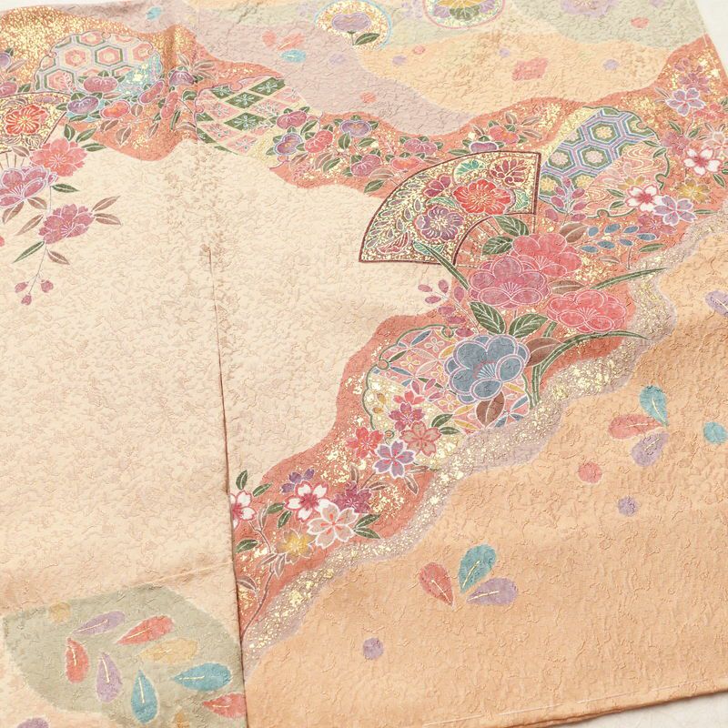 訪問着 美品 ふくれ織 正絹 古典柄 袷仕立て 身丈161cm 裄丈67cm リサイクル着物 一部しつけ糸付き 着物 箔 入学式 卒業式 七五三 お宮参り フォーマル ベージュ_画像15