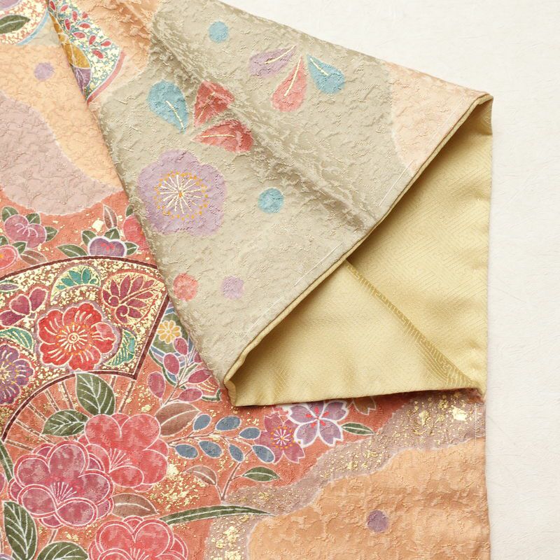 訪問着 美品 ふくれ織 正絹 古典柄 袷仕立て 身丈161cm 裄丈67cm リサイクル着物 一部しつけ糸付き 着物 箔 入学式 卒業式 七五三 お宮参り フォーマル ベージュ_画像16