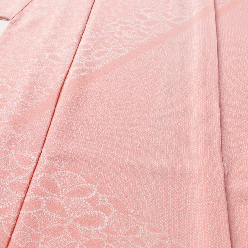 単衣 付下 美品 坂口幸市 落款入り 縮緬 正絹 古典柄 単衣仕立て 身丈162cm 裄丈66.5cm リサイクル着物 着物 ピンク_画像5