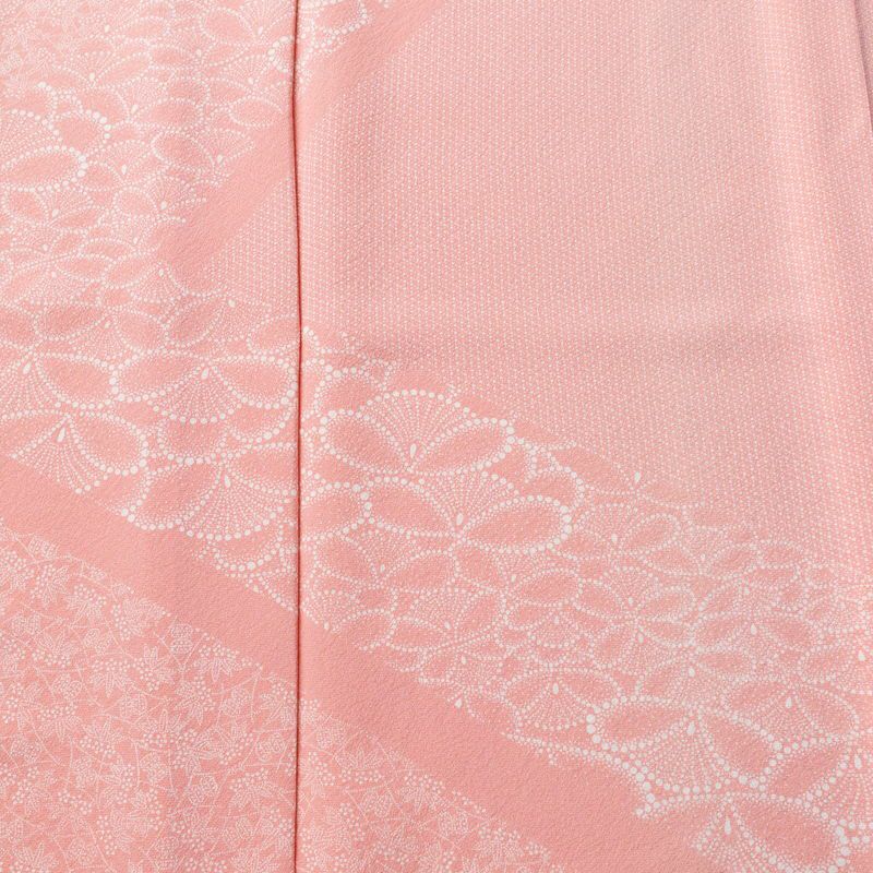 単衣 付下 美品 坂口幸市 落款入り 縮緬 正絹 古典柄 単衣仕立て 身丈162cm 裄丈66.5cm リサイクル着物 着物 ピンク_画像6